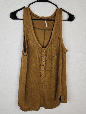 FREE PEOPLE 100% Linen Traveler Tank Top in Moss Green S